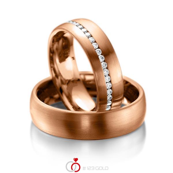 Set klassieke Memoire-trouwringen in roodgoud 14 kt. volledig gezet met in totaal 0,47 ct. Briljant tw/si van acredo - A-1014-11 Set klassieke Memoire-trouwringen in roodgoud 14 kt. volledig gezet met in totaal 0,47 ct. Briljant tw/si van acredo - A-1014-11