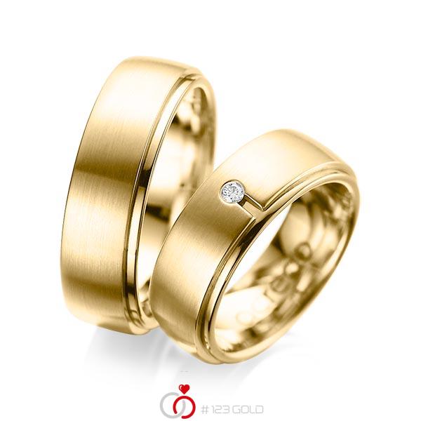 Set Klassieke trouwringen in buiten geelgoud 14 kt. , binnen geelgoud 14 kt. met in totaal 0,03 ct. Briljant tw/si van acredo - A-1090-8 Set Klassieke trouwringen in buiten geelgoud 14 kt. , binnen geelgoud 14 kt. met in totaal 0,03 ct. Briljant tw/si van acredo - A-1090-8