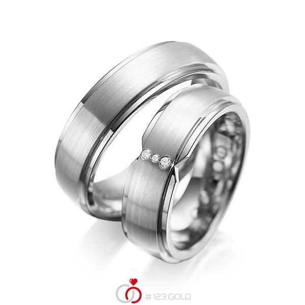Set Klassieke trouwringen in buiten grijsgoud 14 kt. , binnen grijsgoud 14 kt. met in totaal 0,025 ct. Briljant tw/si van acredo - A-1063-11 Set Klassieke trouwringen in buiten grijsgoud 14 kt. , binnen grijsgoud 14 kt. met in totaal 0,025 ct. Briljant tw/si van acredo - A-1063-11