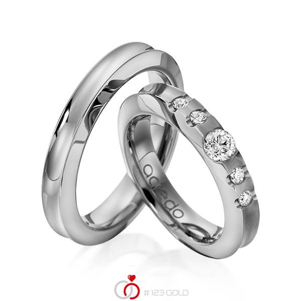 Set klassieke trouwringen in dark grey gold 14 kt. met 0,3 ct. + in totaal 0,12 ct. Briljant tw/si van acredo - A-1118-4 Set klassieke trouwringen in dark grey gold 14 kt. met 0,3 ct. + in totaal 0,12 ct. Briljant tw/si van acredo - A-1118-4
