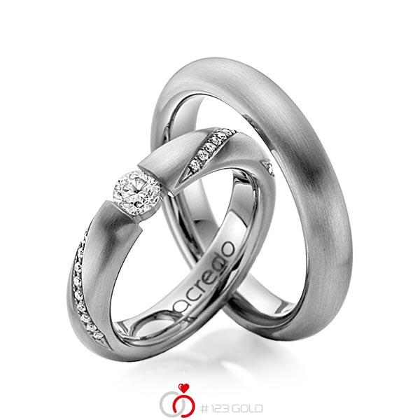 Set klassieke trouwringen in dark grey gold 14 kt. met 0,3 ct. + in totaal 0,225 ct. Briljant tw/si van acredo - A-1106-6 Set klassieke trouwringen in dark grey gold 14 kt. met 0,3 ct. + in totaal 0,225 ct. Briljant tw/si van acredo - A-1106-6