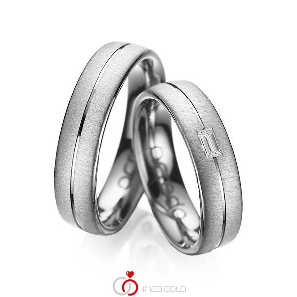 Set Klassieke trouwringen in dark grey gold 14 kt. met in totaal 0,12 ct. Baguette-Diamant tw,vs van acredo - A-1019-11 Set Klassieke trouwringen in dark grey gold 14 kt. met in totaal 0,12 ct. Baguette-Diamant tw,vs van acredo - A-1019-11