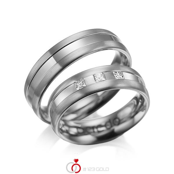 Set Klassieke trouwringen in dark grey gold 14 kt. met in totaal 0,18 ct. Princess-Diamant tw/si van acredo - A-1021-6 Set Klassieke trouwringen in dark grey gold 14 kt. met in totaal 0,18 ct. Princess-Diamant tw/si van acredo - A-1021-6
