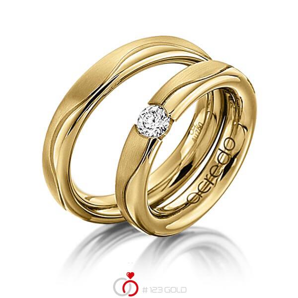 Set Klassieke trouwringen in geelgoud 14 kt. met 0,3 ct. Briljant tw/si van acredo - A-1120-11 Set Klassieke trouwringen in geelgoud 14 kt. met 0,3 ct. Briljant tw/si van acredo - A-1120-11