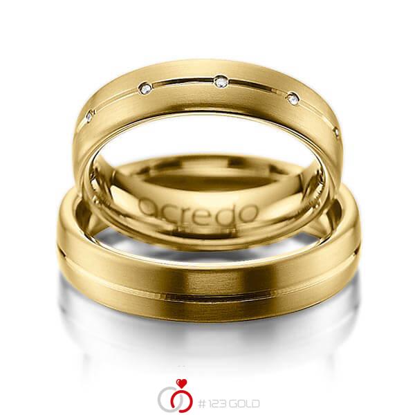 Set Klassieke trouwringen in geelgoud 14 kt. met in totaal 0,055 ct. Briljant tw/si van acredo - A-1013-1 Set Klassieke trouwringen in geelgoud 14 kt. met in totaal 0,055 ct. Briljant tw/si van acredo - A-1013-1