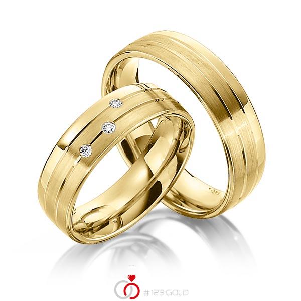 Set Klassieke trouwringen in geelgoud 14 kt. met in totaal 0,06 ct. Briljant tw/si van Steinberg - Q-1340-6 Set Klassieke trouwringen in geelgoud 14 kt. met in totaal 0,06 ct. Briljant tw/si van Steinberg - Q-1340-6