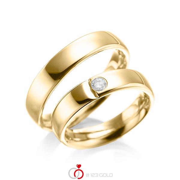 Set klassieke trouwringen in geelgoud 14 kt. met in totaal 0,12 ct. Briljant tw/si van acredo - A-1027-3 Set klassieke trouwringen in geelgoud 14 kt. met in totaal 0,12 ct. Briljant tw/si van acredo - A-1027-3