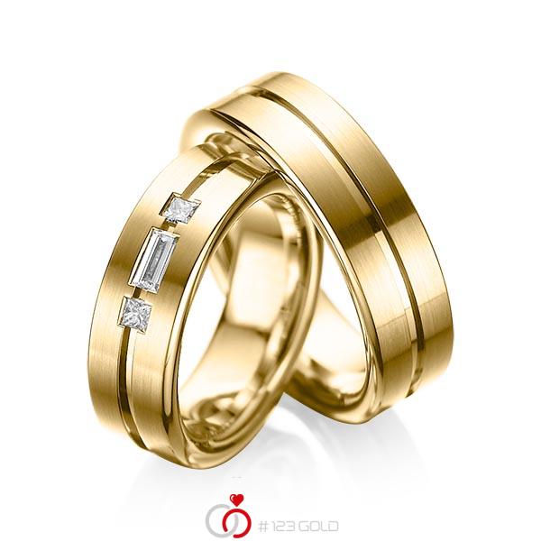 Set Klassieke trouwringen in geelgoud 14 kt. met in totaal 0,22 ct. Baguette-Diamant & Princess-Diamant tw,vs van acredo - A-1011-4 Set Klassieke trouwringen in geelgoud 14 kt. met in totaal 0,22 ct. Baguette-Diamant & Princess-Diamant tw,vs van acredo - A-1011-4
