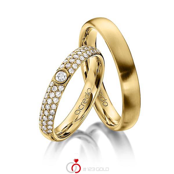 Set klassieke trouwringen in geelgoud 14 kt. met in totaal 0,492 ct. Briljant tw/si van acredo - A-1240-1 Set klassieke trouwringen in geelgoud 14 kt. met in totaal 0,492 ct. Briljant tw/si van acredo - A-1240-1