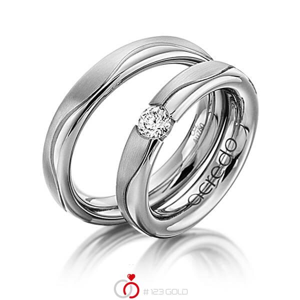 Set Klassieke trouwringen in grijsgoud 14 kt. met 0,3 ct. Briljant tw/si van acredo - A-1120-13 Set Klassieke trouwringen in grijsgoud 14 kt. met 0,3 ct. Briljant tw/si van acredo - A-1120-13
