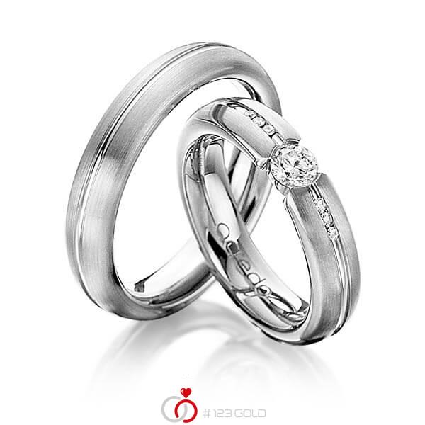 Set Klassieke trouwringen in grijsgoud 14 kt. met 0,3 ct. + in totaal 0,048 ct. Briljant tw,vs tw/si van acredo - A-1122-9 Set Klassieke trouwringen in grijsgoud 14 kt. met 0,3 ct. + in totaal 0,048 ct. Briljant tw,vs tw/si van acredo - A-1122-9