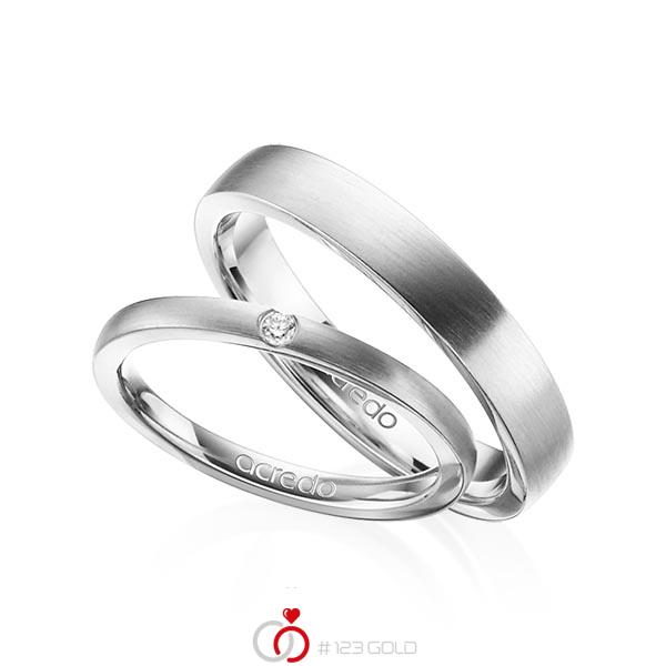Set klassieke trouwringen in grijsgoud 14 kt. met in totaal 0,025 ct. Briljant tw/si van acredo - A-1400-5 Set klassieke trouwringen in grijsgoud 14 kt. met in totaal 0,025 ct. Briljant tw/si van acredo - A-1400-5