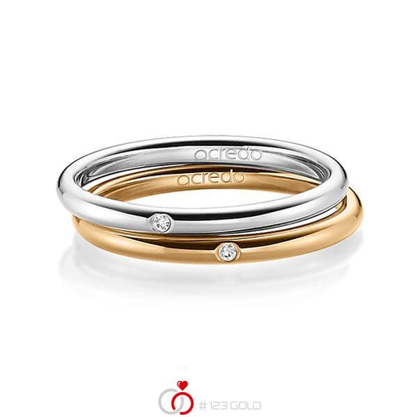 Set klassieke trouwringen in grijsgoud 14 kt. met in totaal 0,02 ct. Briljant tw/si van acredo - A-1389-10 Set klassieke trouwringen in grijsgoud 14 kt. met in totaal 0,02 ct. Briljant tw/si van acredo - A-1389-10
