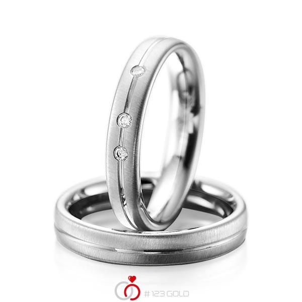 Set Klassieke trouwringen in grijsgoud 14 kt. met in totaal 0,06 ct. Briljant tw/si van acredo - A-1086-12 Set Klassieke trouwringen in grijsgoud 14 kt. met in totaal 0,06 ct. Briljant tw/si van acredo - A-1086-12