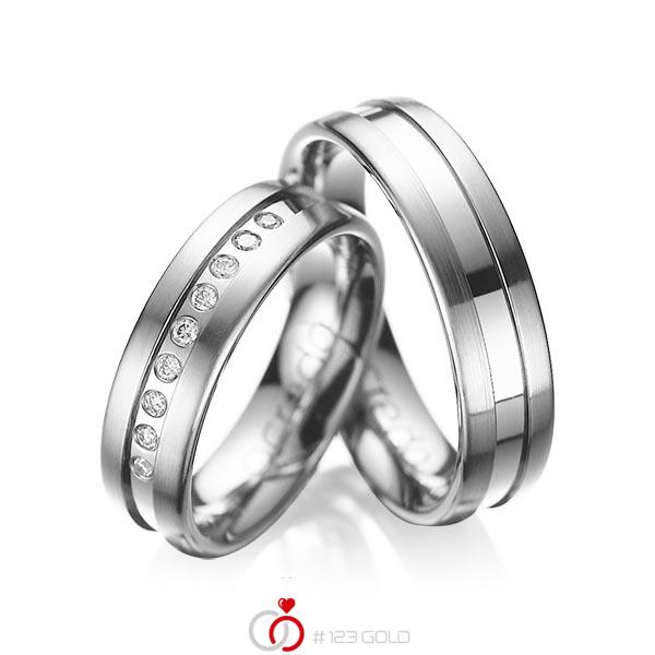 Set Klassieke trouwringen in grijsgoud 14 kt. met in totaal 0,135 ct. Briljant tw/si van acredo - A-1006-3 Set Klassieke trouwringen in grijsgoud 14 kt. met in totaal 0,135 ct. Briljant tw/si van acredo - A-1006-3