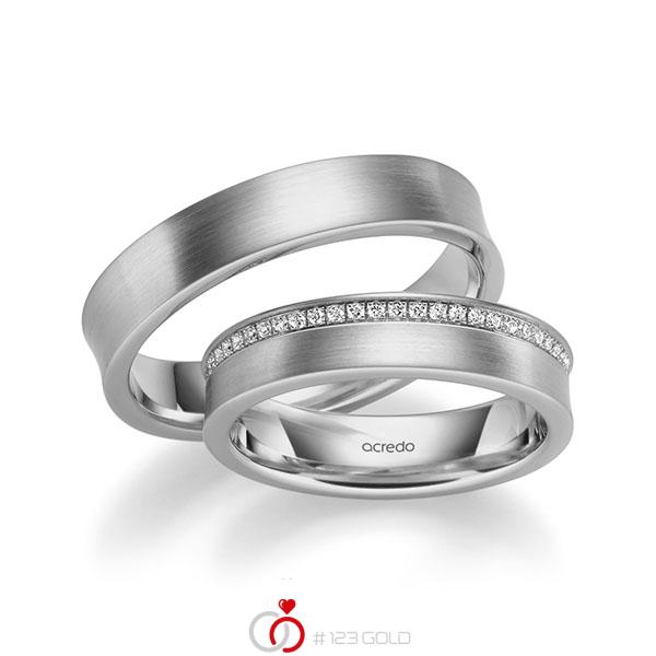 Set klassieke trouwringen in grijsgoud 14 kt. met in totaal 0,28 ct. Briljant tw/si van acredo - A-1058-11 Set klassieke trouwringen in grijsgoud 14 kt. met in totaal 0,28 ct. Briljant tw/si van acredo - A-1058-11
