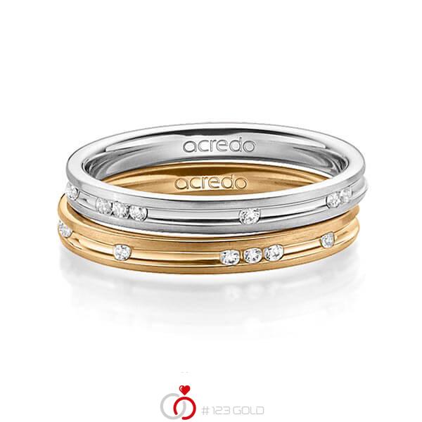 Set Klassieke trouwringen in grijsgoud 14 kt. met in totaal 0,28 ct. Briljant tw/si van acredo - A-1396-10 Set Klassieke trouwringen in grijsgoud 14 kt. met in totaal 0,28 ct. Briljant tw/si van acredo - A-1396-10
