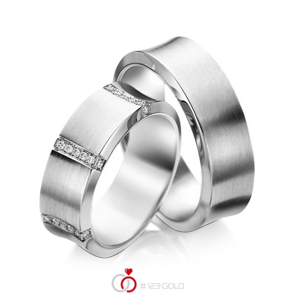Set klassieke trouwringen in grijsgoud 14 kt. met in totaal 0,336 ct. Briljant tw/si van acredo - A-1096-4 Set klassieke trouwringen in grijsgoud 14 kt. met in totaal 0,336 ct. Briljant tw/si van acredo - A-1096-4