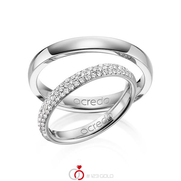 Set klassieke trouwringen in grijsgoud 14 kt. met in totaal 0,38 ct. Briljant tw/si van acredo - A-1381-4 Set klassieke trouwringen in grijsgoud 14 kt. met in totaal 0,38 ct. Briljant tw/si van acredo - A-1381-4