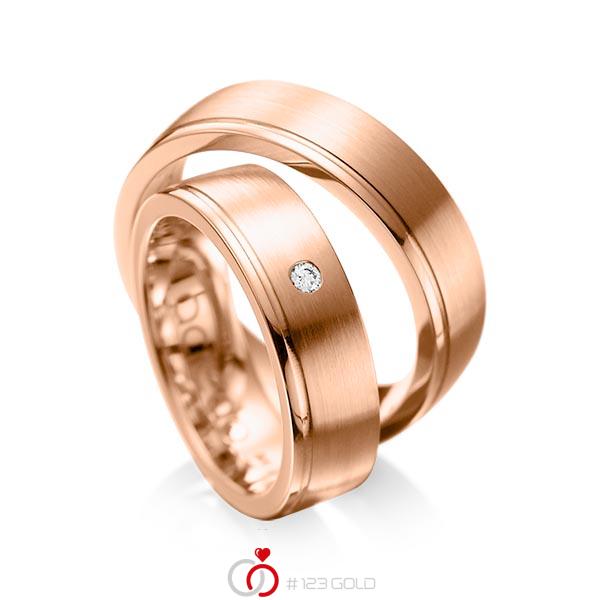 Set Klassieke trouwringen in roodgoud 14 kt. met in totaal 0,03 ct. Briljant tw/si van acredo - A-1095-6 Set Klassieke trouwringen in roodgoud 14 kt. met in totaal 0,03 ct. Briljant tw/si van acredo - A-1095-6