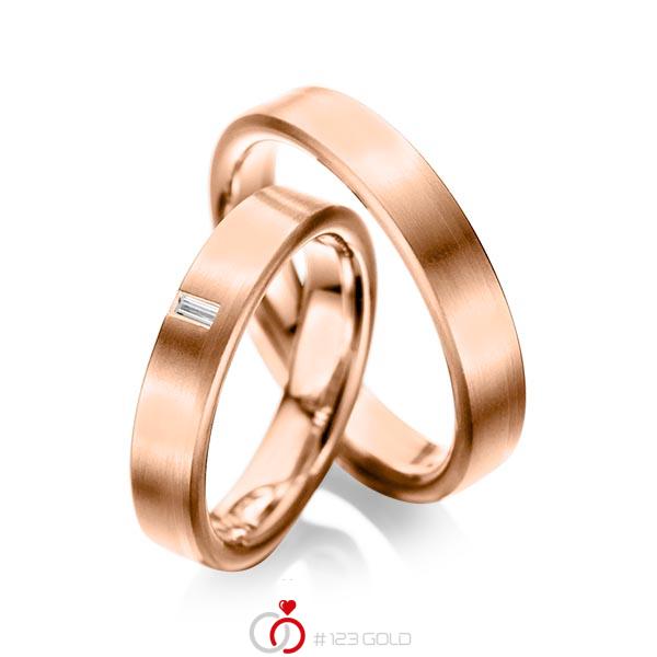 Set klassieke trouwringen in roodgoud 14 kt. met in totaal 0,05 ct. Baguette-Diamant tw,vs van acredo - A-1022-11 Set klassieke trouwringen in roodgoud 14 kt. met in totaal 0,05 ct. Baguette-Diamant tw,vs van acredo - A-1022-11