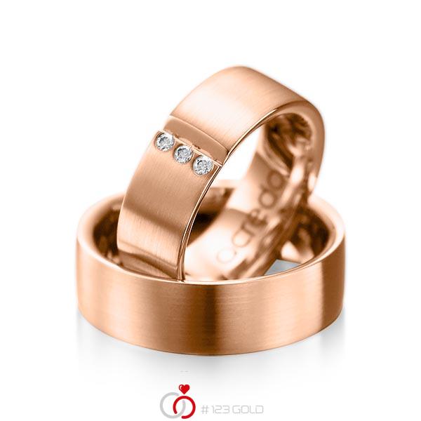 Set klassieke trouwringen in roodgoud 14 kt. met in totaal 0,06 ct. Briljant tw/si van acredo - A-1068-6 Set klassieke trouwringen in roodgoud 14 kt. met in totaal 0,06 ct. Briljant tw/si van acredo - A-1068-6