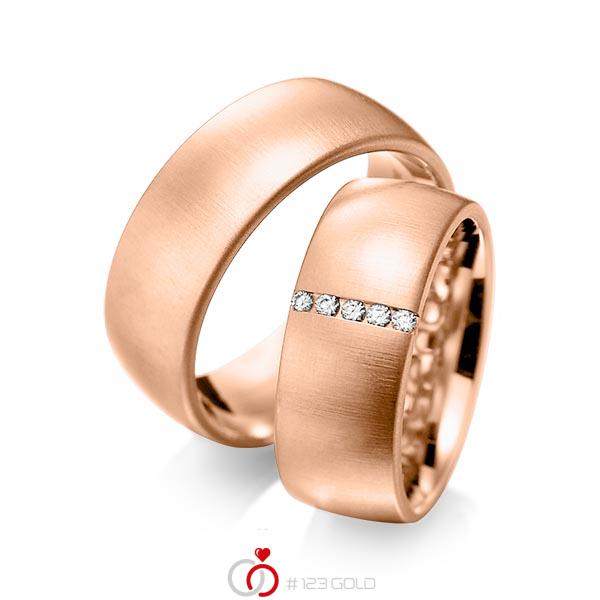 Set klassieke trouwringen in roodgoud 14 kt. met in totaal 0,075 ct. Briljant tw/si van acredo - A-1092-6 Set klassieke trouwringen in roodgoud 14 kt. met in totaal 0,075 ct. Briljant tw/si van acredo - A-1092-6