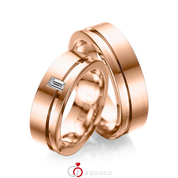 Set Klassieke trouwringen in roodgoud 14 kt. met in totaal 0,12 ct. Baguette-Diamant tw,vs van acredo - A-1017-6 Set Klassieke trouwringen in roodgoud 14 kt. met in totaal 0,12 ct. Baguette-Diamant tw,vs van acredo - A-1017-6