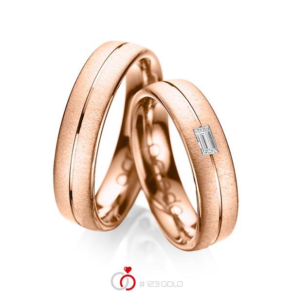Set Klassieke trouwringen in roodgoud 14 kt. met in totaal 0,12 ct. Baguette-Diamant tw,vs van acredo - A-1019-12 Set Klassieke trouwringen in roodgoud 14 kt. met in totaal 0,12 ct. Baguette-Diamant tw,vs van acredo - A-1019-12
