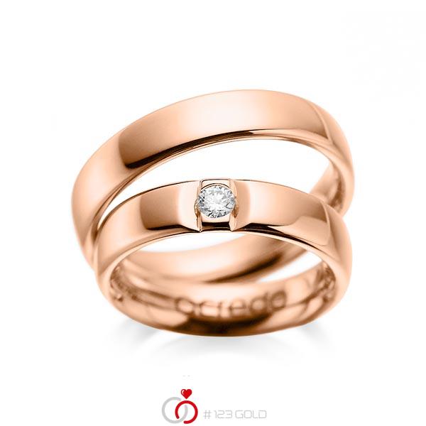 Set klassieke trouwringen in roodgoud 14 kt. met in totaal 0,12 ct. Briljant tw/si van acredo - A-1089-4 Set klassieke trouwringen in roodgoud 14 kt. met in totaal 0,12 ct. Briljant tw/si van acredo - A-1089-4