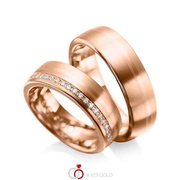 Set klassieke trouwringen in roodgoud 14 kt. met in totaal 0,216 ct. Briljant tw/si van acredo - A-1030-6 Set klassieke trouwringen in roodgoud 14 kt. met in totaal 0,216 ct. Briljant tw/si van acredo - A-1030-6