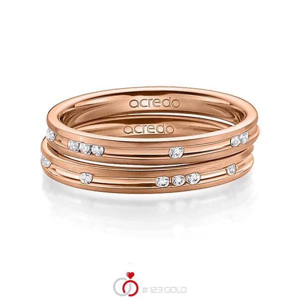 Set Klassieke trouwringen in roodgoud 14 kt. met in totaal 0,28 ct. Briljant tw/si van acredo - A-1396-5 Set Klassieke trouwringen in roodgoud 14 kt. met in totaal 0,28 ct. Briljant tw/si van acredo - A-1396-5