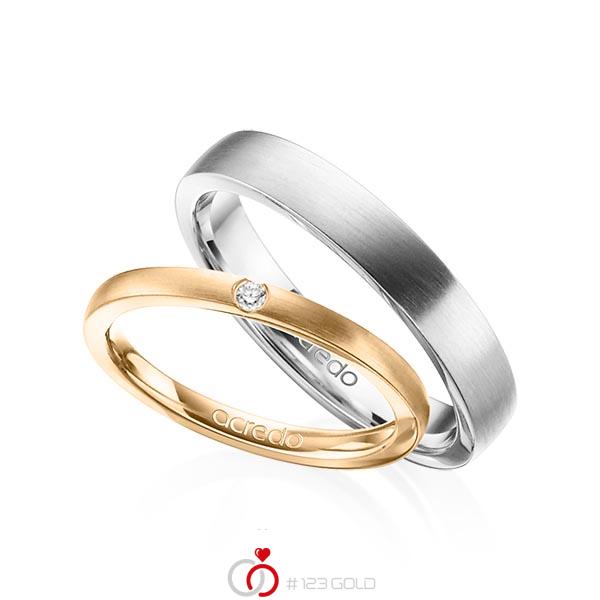 Set klassieke trouwringen in roségoud 14 kt. met in totaal 0,025 ct. Briljant tw/si van acredo - A-1400-10 Set klassieke trouwringen in roségoud 14 kt. met in totaal 0,025 ct. Briljant tw/si van acredo - A-1400-10