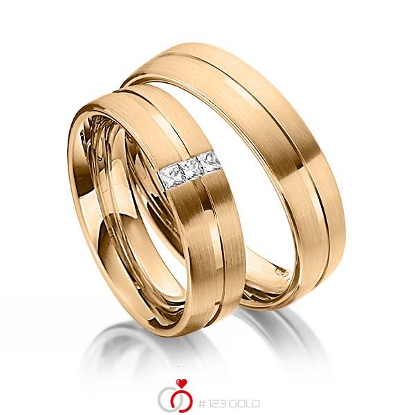 Set Klassieke trouwringen in roségoud 14 kt. met in totaal 0,09 ct. Princess-Diamant tw/si van Steinberg - Q-1344-8 Set Klassieke trouwringen in roségoud 14 kt. met in totaal 0,09 ct. Princess-Diamant tw/si van Steinberg - Q-1344-8