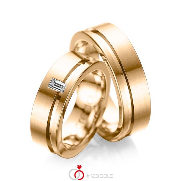 Set Klassieke trouwringen in roségoud 14 kt. met in totaal 0,12 ct. Baguette-Diamant tw,vs van acredo - A-1017-3 Set Klassieke trouwringen in roségoud 14 kt. met in totaal 0,12 ct. Baguette-Diamant tw,vs van acredo - A-1017-3
