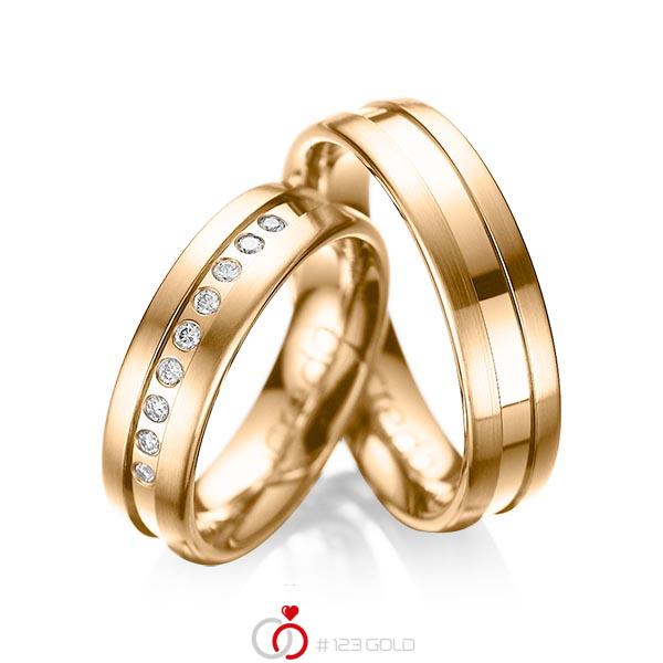 Set Klassieke trouwringen in roségoud 14 kt. met in totaal 0,135 ct. Briljant tw/si van acredo - A-1006-2 Set Klassieke trouwringen in roségoud 14 kt. met in totaal 0,135 ct. Briljant tw/si van acredo - A-1006-2