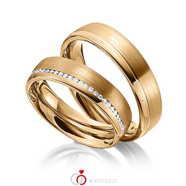 Set Klassieke trouwringen in roségoud 14 kt. met in totaal 0,145 ct. Briljant tw/si van Steinberg - Q-1337-5 Set Klassieke trouwringen in roségoud 14 kt. met in totaal 0,145 ct. Briljant tw/si van Steinberg - Q-1337-5