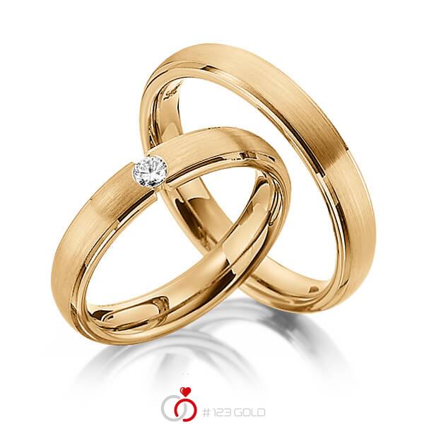 Set Klassieke trouwringen in roségoud 14 kt. met in totaal 0,1 ct. Briljant tw/si van Steinberg - Q-1341-8 Set Klassieke trouwringen in roségoud 14 kt. met in totaal 0,1 ct. Briljant tw/si van Steinberg - Q-1341-8