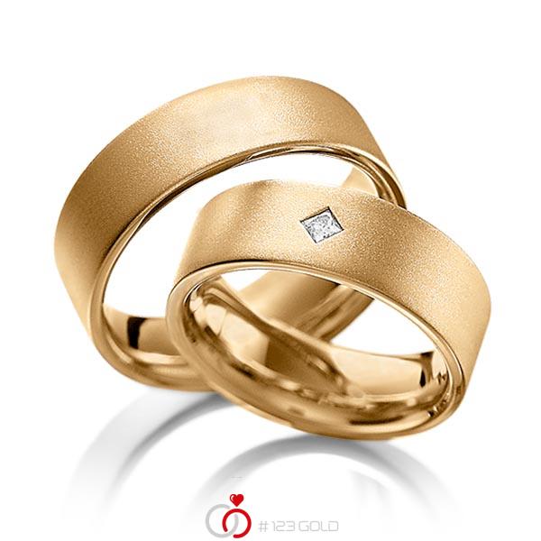 Set klassieke trouwringen in roségoud 14 kt. met in totaal 0,1 ct. Princess-Diamant tw,vs van acredo - A-1093-3 Set klassieke trouwringen in roségoud 14 kt. met in totaal 0,1 ct. Princess-Diamant tw,vs van acredo - A-1093-3