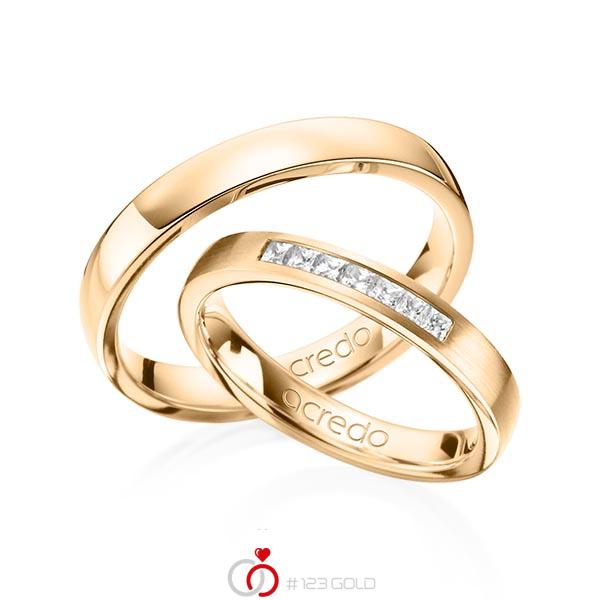 Set klassieke trouwringen in roségoud 14 kt. met in totaal 0,21 ct. Princess-Diamant tw/si van acredo - A-1374-4 Set klassieke trouwringen in roségoud 14 kt. met in totaal 0,21 ct. Princess-Diamant tw/si van acredo - A-1374-4