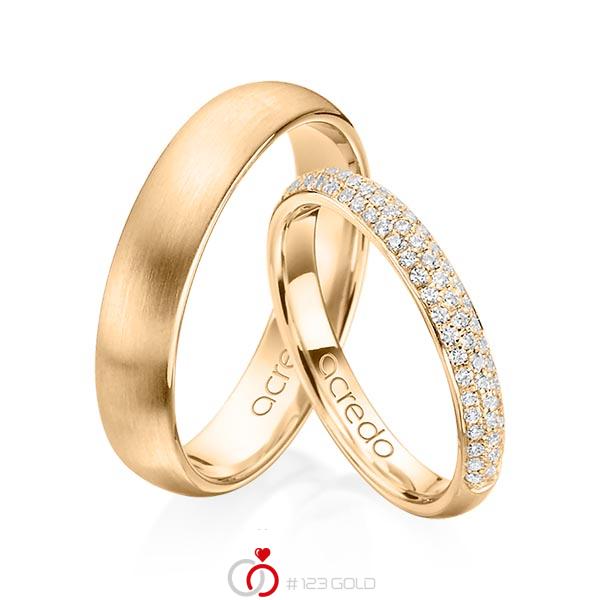 Set klassieke trouwringen in roségoud 14 kt. met in totaal 0,38 ct. Briljant tw/si van acredo - A-1371-3 Set klassieke trouwringen in roségoud 14 kt. met in totaal 0,38 ct. Briljant tw/si van acredo - A-1371-3