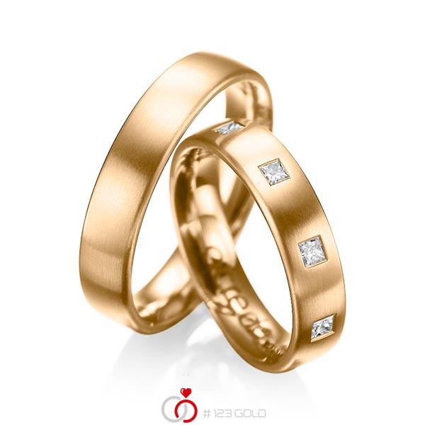 Set klassieke trouwringen in roségoud 14 kt. met in totaal 0,45 ct. Princess-Diamant tw/si van acredo - A-1004-5 Set klassieke trouwringen in roségoud 14 kt. met in totaal 0,45 ct. Princess-Diamant tw/si van acredo - A-1004-5