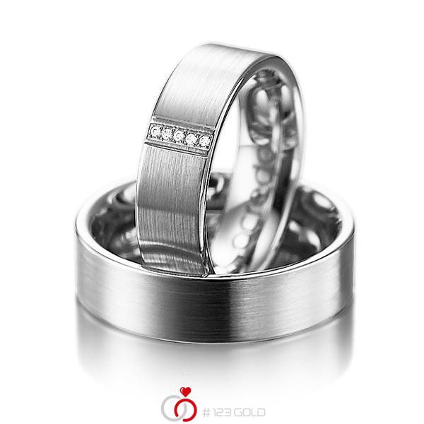 Set klassieke trouwringen in witgoud 14 kt. met in totaal 0,025 ct. Briljant tw/si van acredo - A-1057-6 Set klassieke trouwringen in witgoud 14 kt. met in totaal 0,025 ct. Briljant tw/si van acredo - A-1057-6