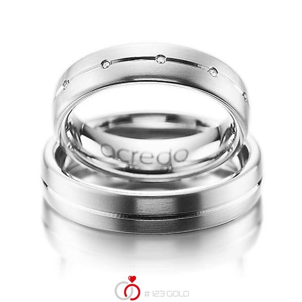 Set Klassieke trouwringen in witgoud 14 kt. met in totaal 0,055 ct. Briljant tw/si van acredo - A-1013-6 Set Klassieke trouwringen in witgoud 14 kt. met in totaal 0,055 ct. Briljant tw/si van acredo - A-1013-6