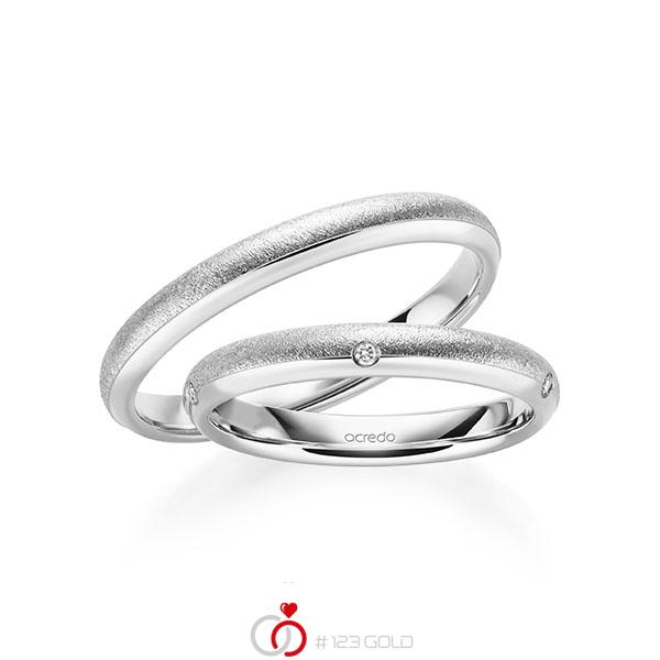 Set Klassieke trouwringen in witgoud 14 kt. met in totaal 0,05 ct. Briljant tw/si van acredo - S-1257-5 Set Klassieke trouwringen in witgoud 14 kt. met in totaal 0,05 ct. Briljant tw/si van acredo - S-1257-5