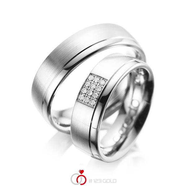Set Klassieke trouwringen in witgoud 14 kt. met in totaal 0,096 ct. Briljant tw/si van acredo - A-1043-8 Set Klassieke trouwringen in witgoud 14 kt. met in totaal 0,096 ct. Briljant tw/si van acredo - A-1043-8