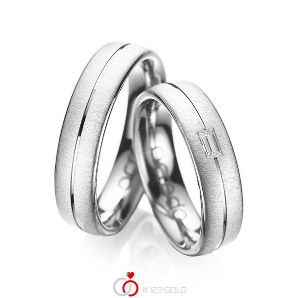 Set Klassieke trouwringen in witgoud 14 kt. met in totaal 0,12 ct. Baguette-Diamant tw,vs van acredo - A-1019-13 Set Klassieke trouwringen in witgoud 14 kt. met in totaal 0,12 ct. Baguette-Diamant tw,vs van acredo - A-1019-13
