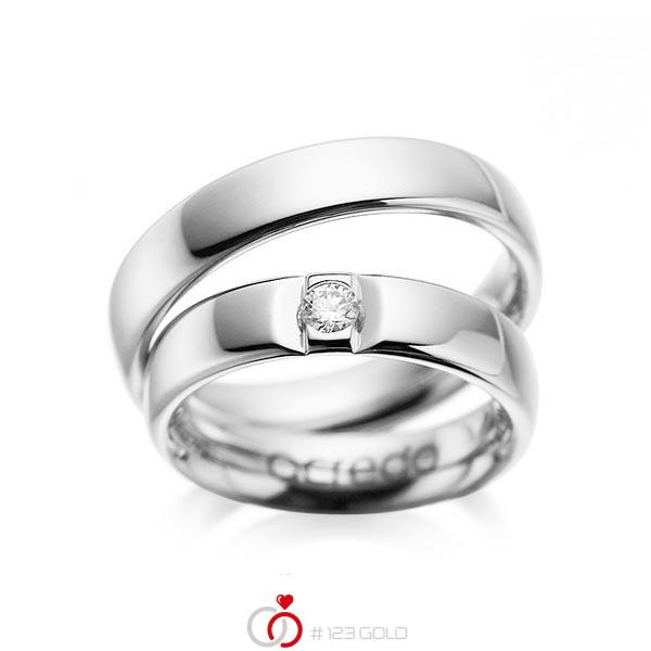 Set klassieke trouwringen in witgoud 14 kt. met in totaal 0,12 ct. Briljant tw/si van acredo - A-1089-6 Set klassieke trouwringen in witgoud 14 kt. met in totaal 0,12 ct. Briljant tw/si van acredo - A-1089-6