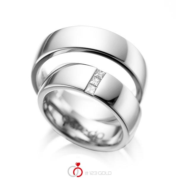 Set klassieke trouwringen in witgoud 14 kt. met in totaal 0,15 ct. Princess-Diamant tw/si van acredo - A-1056-1 Set klassieke trouwringen in witgoud 14 kt. met in totaal 0,15 ct. Princess-Diamant tw/si van acredo - A-1056-1