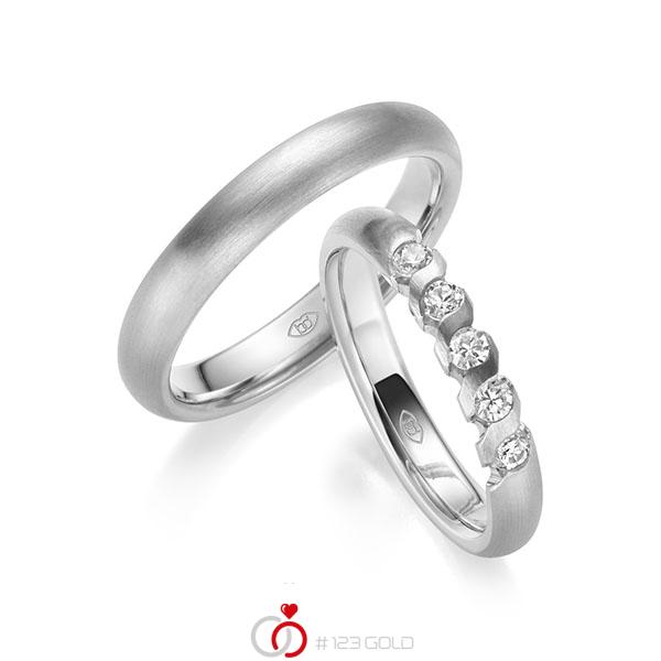 Set Klassieke trouwringen in witgoud 14 kt. met in totaal 0,4 ct. Briljant tw/si - UQ-1021-2 Set Klassieke trouwringen in witgoud 14 kt. met in totaal 0,4 ct. Briljant tw/si - UQ-1021-2